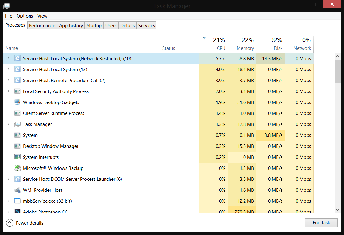 avast high disk usage windows 8